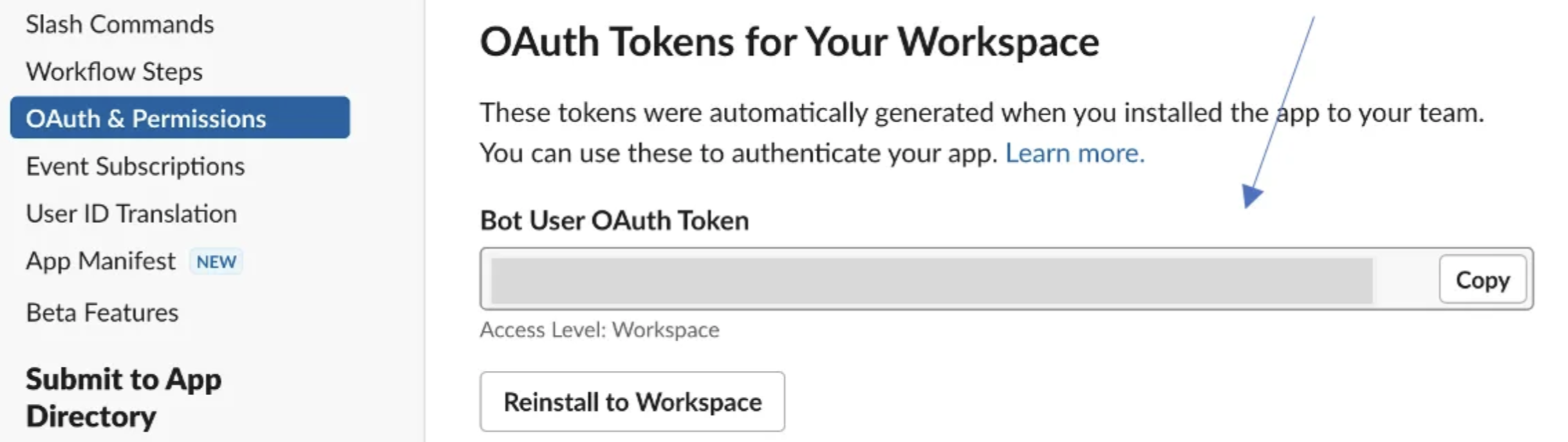 Slack App OAuth Token